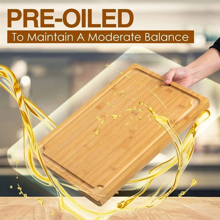 Bamboo Wood Serving Board Set With Deep Juice Groove Side Handles - Charcuterie & Chopping Butcher Block For Meat